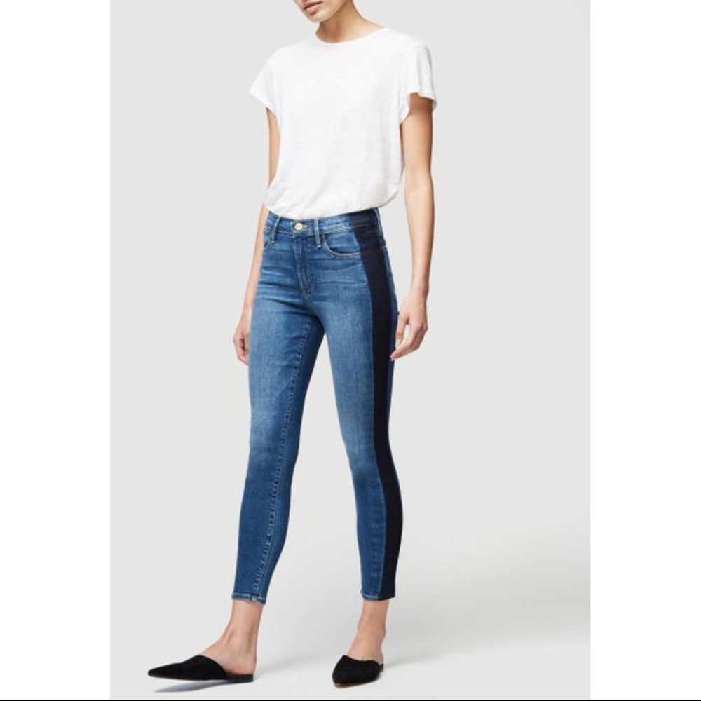 Frame Kenya Wash Le High Skinny Crop Tuxedo Coated Shadow Jeans